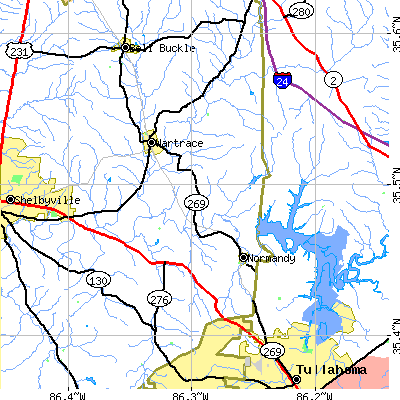 Zip code 37183 close-up map