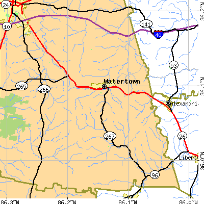 Zip code 37184 close-up map