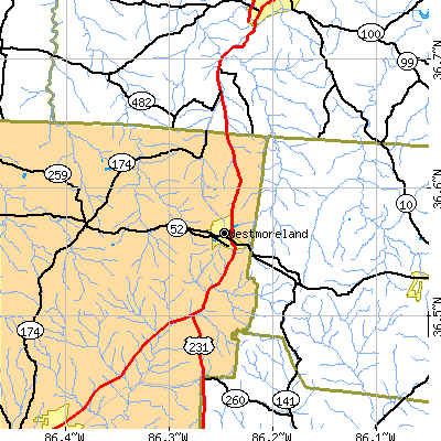 Zip code 37186 close-up map