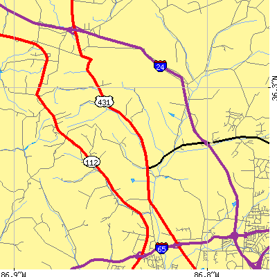 Zip code 37189 close-up map