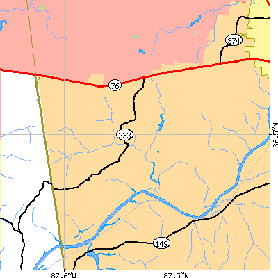 Zip code 37191 close-up map