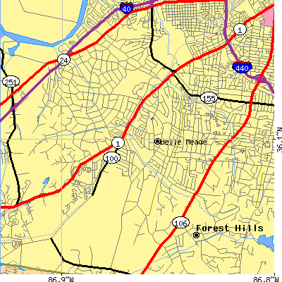 Zip code 37205 close-up map