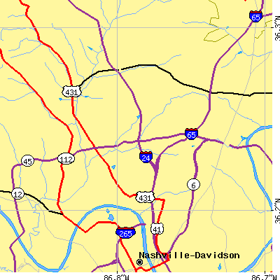 Zip code 37207 close-up map