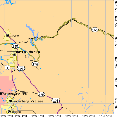 Zip code 93454 close-up map