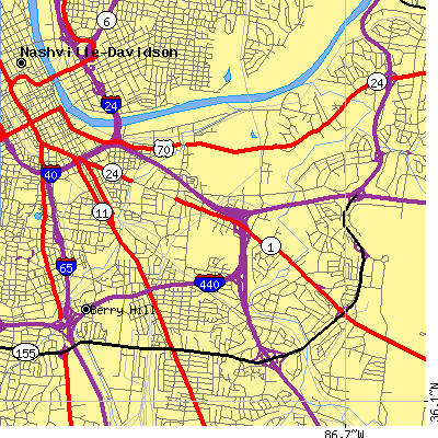 Zip code 37210 close-up map