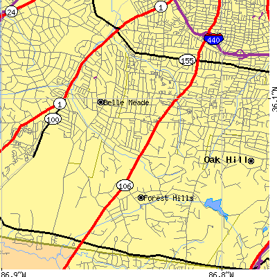 Zip code 37215 close-up map