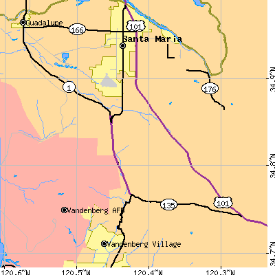 Zip code 93455 close-up map