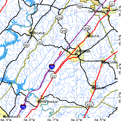 Zip code 37303 close-up map