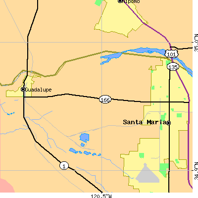 Zip code 93458 close-up map