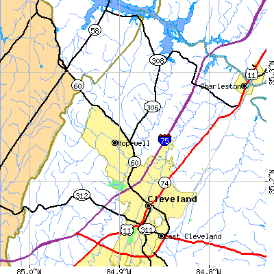 Zip code 37312 close-up map
