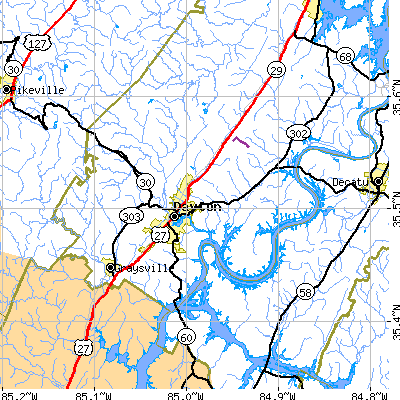 Zip code 37321 close-up map