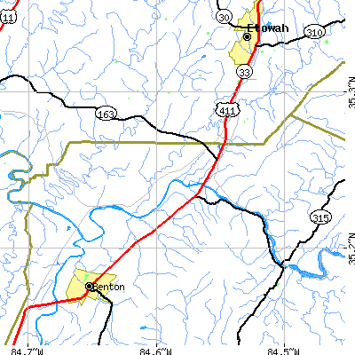 Zip code 37325 close-up map