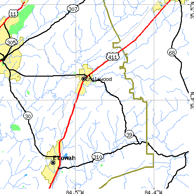 Zip code 37329 close-up map