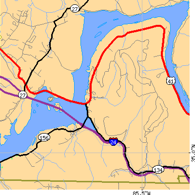 Zip code 37340 close-up map