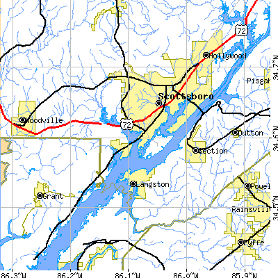 Zip code 35769 close-up map