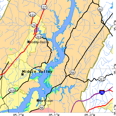 Zip code 37341 close-up map