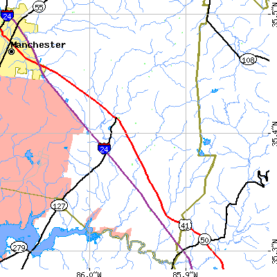 Zip code 37342 close-up map