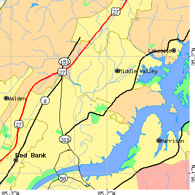 Zip code 37343 close-up map