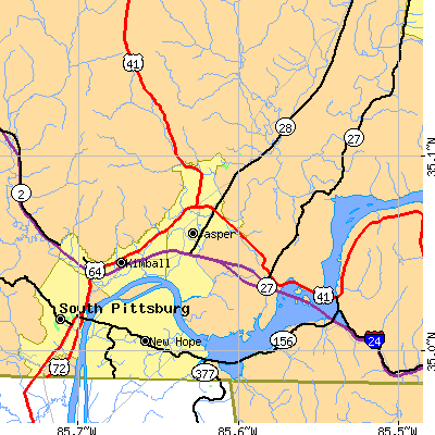 Zip code 37347 close-up map