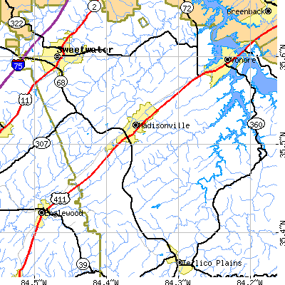 Zip code 37354 close-up map