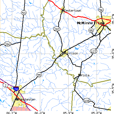 Zip code 37357 close-up map