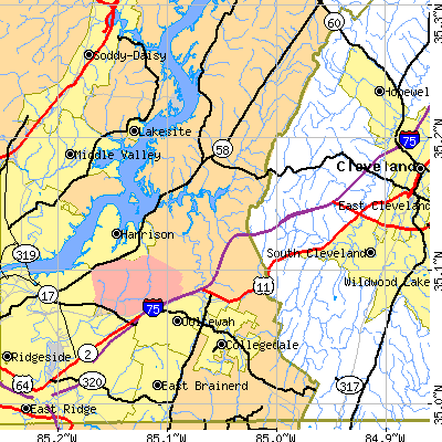 Zip code 37363 close-up map