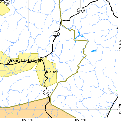 Zip code 37365 close-up map