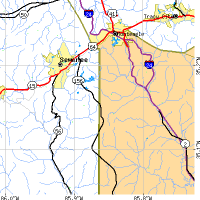 Zip code 37375 close-up map