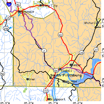 Zip code 37380 close-up map