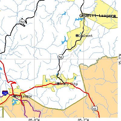Zip code 37387 close-up map