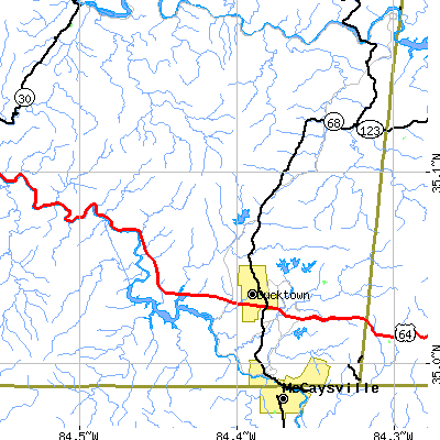 Zip code 37391 close-up map