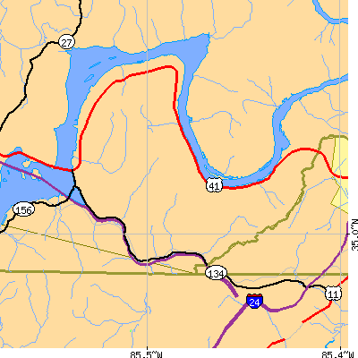 Zip code 37396 close-up map