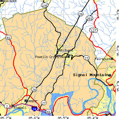 Zip code 37397 close-up map