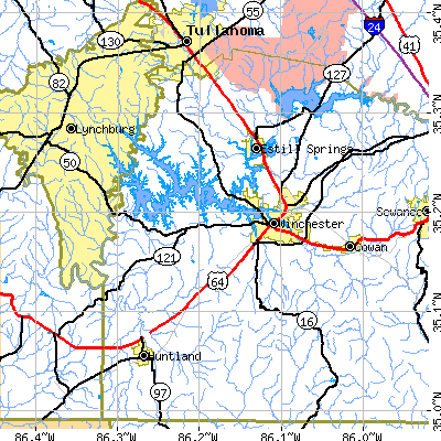 Zip code 37398 close-up map