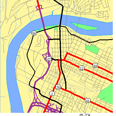 Zip code 37402 close-up map