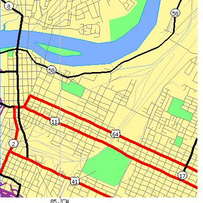 Zip code 37403 close-up map
