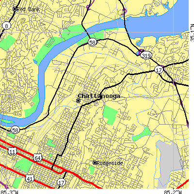 Zip code 37406 close-up map