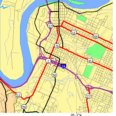 Zip code 37408 close-up map
