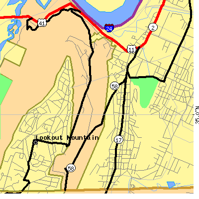 Zip code 37409 close-up map