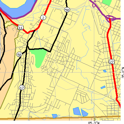 Zip code 37410 close-up map