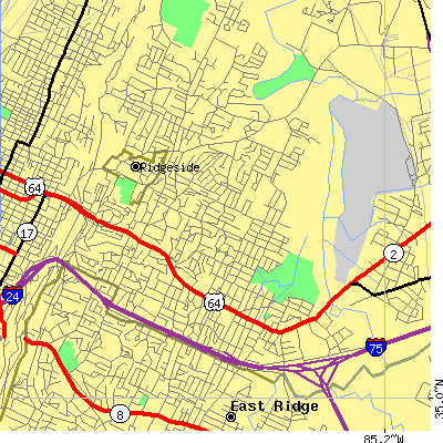 Zip code 37411 close-up map