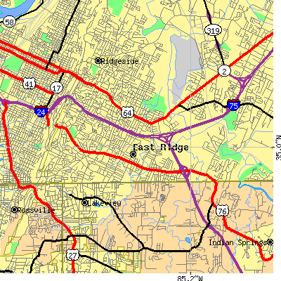 Zip code 37412 close-up map