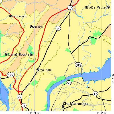 Zip code 37415 close-up map