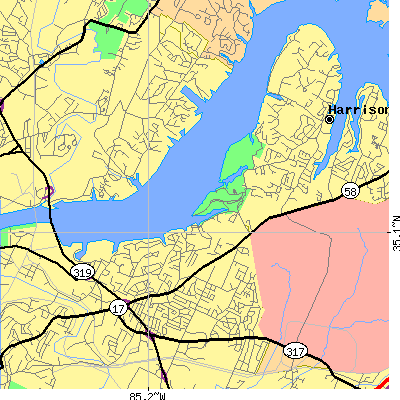 Zip code 37416 close-up map
