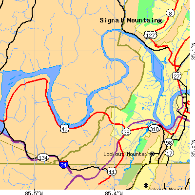 Zip code 37419 close-up map
