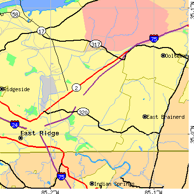 Zip code 37421 close-up map