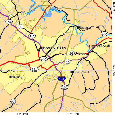 Zip code 37601 close-up map