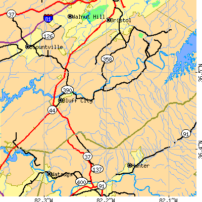 Zip code 37618 close-up map