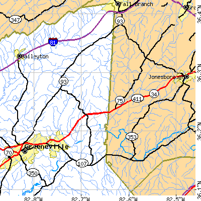 Zip code 37641 close-up map