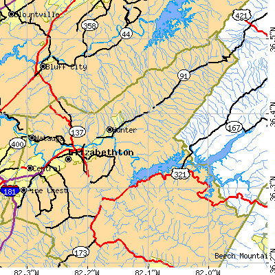 Zip code 37643 close-up map